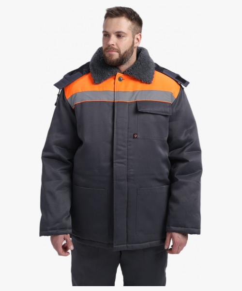 Костюм зимний Труженик-Ультра СОП (тк.Смесовая,210) брюки, т.серый/оранжевый