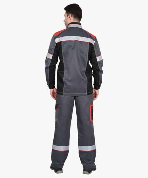 Костюм СИРИУС-ПОЛИНОМ куртка и брюки, т.серый с черным со св.серым и красным, СОП