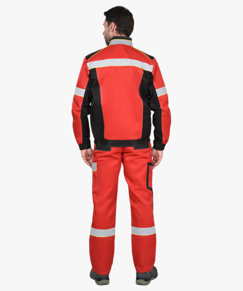 Костюм СИРИУС-ПОЛИНОМ муж., курт.кор. п/к, черный с красным и св.серым СОП 50мм