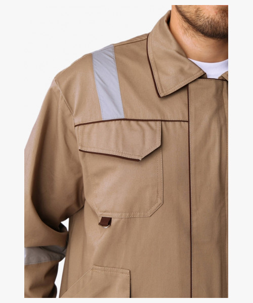 Костюм Респект (тк.Саржа,250) брюки, бежевый/коричневый