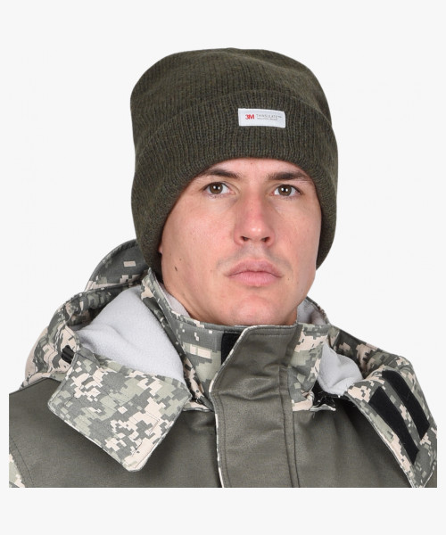 Шапка трикотажная темно-зеленая СИРИУС Юка с утеплителем Тинсулейт (х12х120)