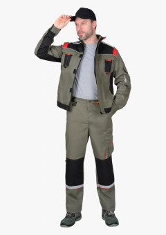 Костюм СИРИУС-СТАН куртка, брюки оливковый с черной и красной отделкой