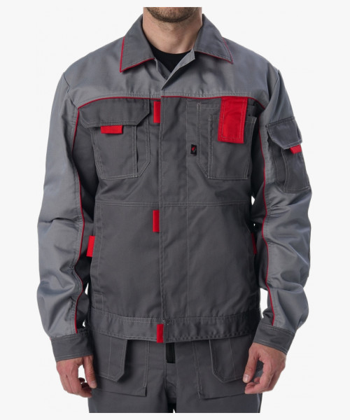 Костюм Союз-Профессионал-1 IMP (тк.Смесовая,240) брюки, т.серый/св.серый/красный