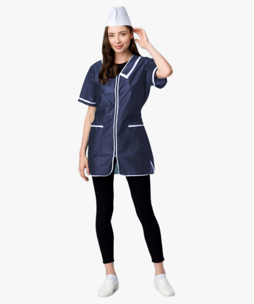 Халат женский на молнии короткий рукав (тк.Нейлон), синий