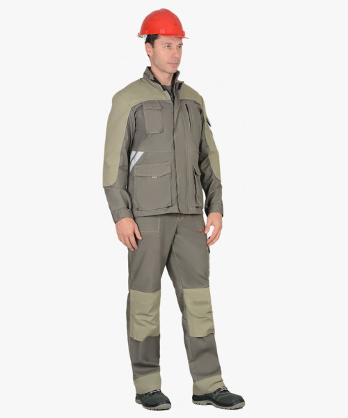 Костюм СИРИУС-ВЕСТ-ВОРК куртка дл, п/к т.оливковый со св.оливковым пл. 275 г/кв.м