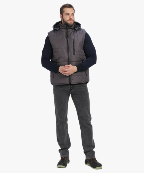 Жилет утепленный с капюшоном Респект (тк.Таслан), т.серый