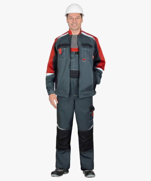 Костюм СИРИУС-ФАВОРИТ-МЕГА-РОСС куртка, п/к, темно-серый с красным, чёрным и СОП