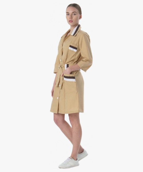 Халат женский с поясом Флора (тк.ТиСи), бежевый/коричневый