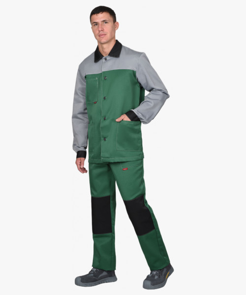 Костюм СИРИУС-АСПЕКТ куртка длин., брюки зеленый со светло-серым и черной отделкой