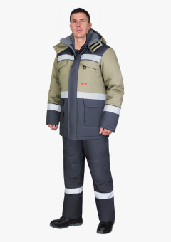 Костюм СИРИУС-ПАРИТЕТ зимний, куртка дл., брюки, тёмно-серый со светло-оливковым и СОП