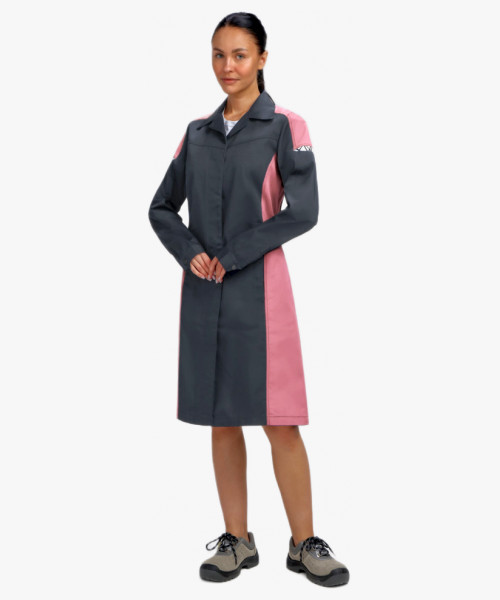 Халат женский ProfLineSpecialist (тк. Смесовая, 240), серый/розовый