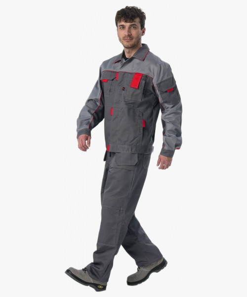 Костюм Союз-Профессионал-1 (тк.Балтекс,240) брюки, т.серый/св.серый/красный
