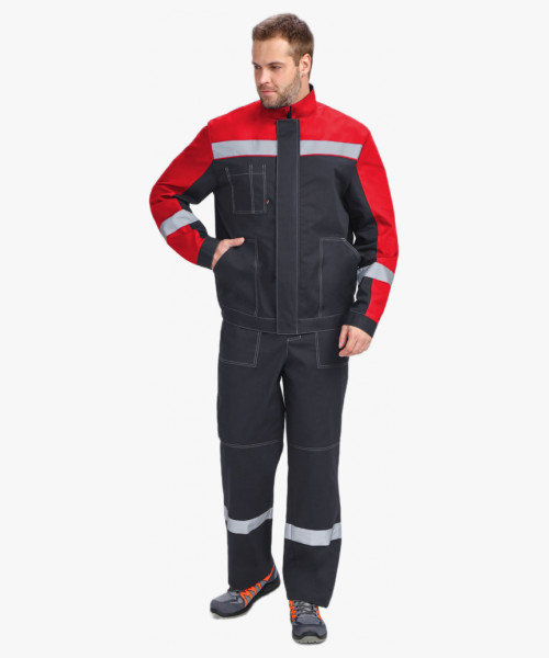 Костюм Бриготек-2 СОП (тк. Смесовая, 260) полукомбинезон, т.серый/красный