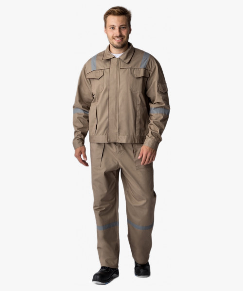 Костюм Респект (тк.Саржа,250) брюки, бежевый/коричневый