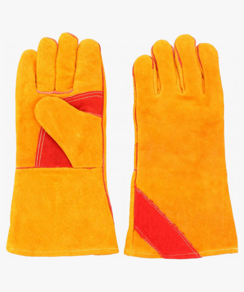 Краги спилковые желтые с красным усилением с подкладкой нить Кевлар