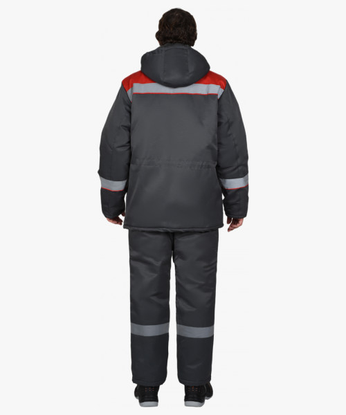 Куртка СИРИУС-БРИГАДИР мех. ворот, темно-серая с красным и СОП