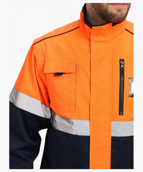 Куртка-трансформер сигнальная ProfLineSpecialist (тк.Смесовая МВО,240), оранжевый/т.синий