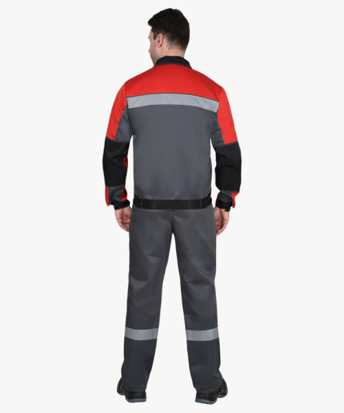 Костюм СИРИУС-ЛИГОР-2 куртка короткая, брюки, темно-серый с красным и черным, СОП