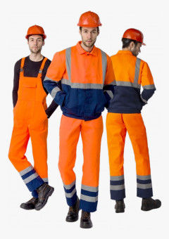 Костюм для дорожника с укороченной курткой (тк.Смесовая,210) п/к, оранжевый/т.синий