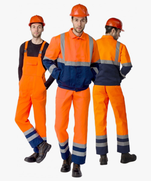 Костюм для дорожника с укороченной курткой (тк.Смесовая,210) п/к, оранжевый/т.синий
