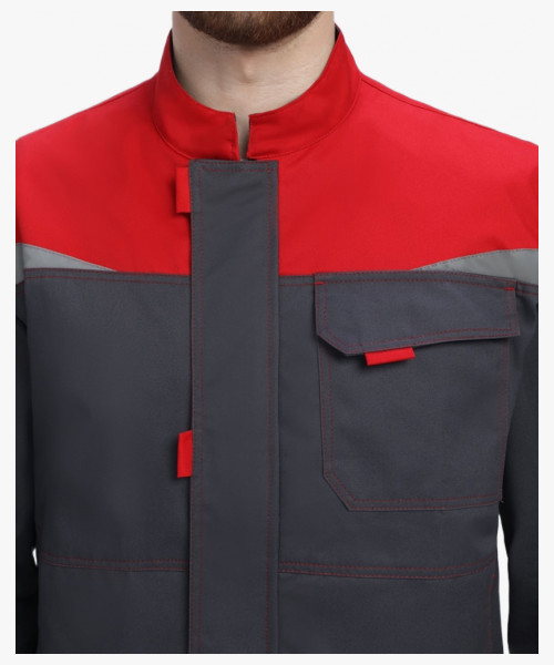 Костюм Строй-2 CH МВО (тк.Смесовая,280) п/к, т.серый/красный/черный