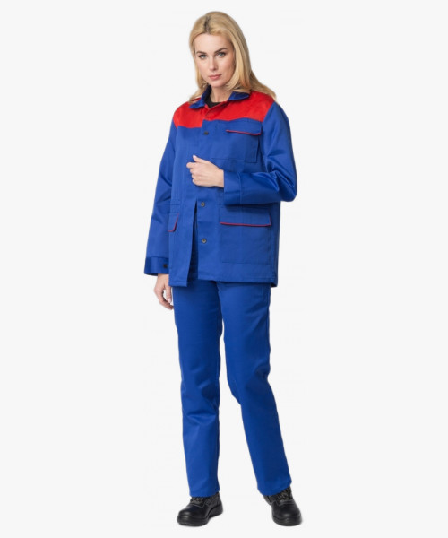 Костюм женский (тк.Смесовая,210) брюки, васильковый/красный