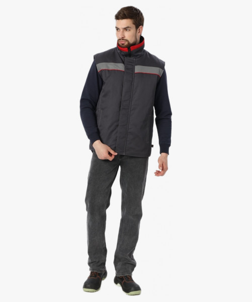 Жилет утепленный Грей (тк.Балтекс,210), т.серый/красный