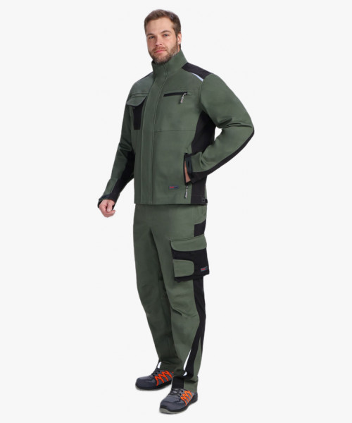 Костюм мужской летний ProfLineLeader-2 (тк.Хлопок/Спандекс,260) полукомбинезон, хаки/черный