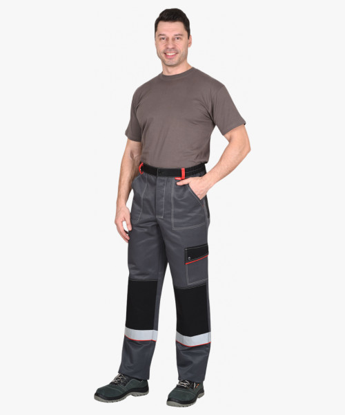 Костюм СИРИУС-ПОЛИНОМ куртка и брюки, т.серый с черным со св.серым и красным, СОП