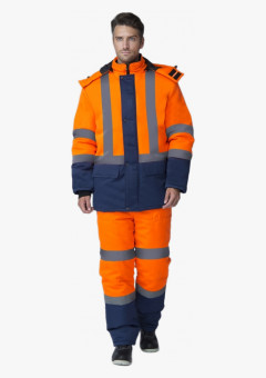Костюм зимний сигнальный (тк.Смесовая,210) п/к, оранжевый/т.синий
