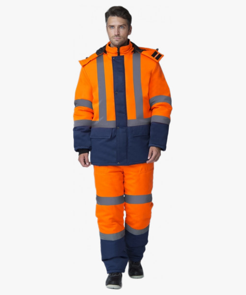 Костюм зимний сигнальный (тк.Смесовая,210) п/к, оранжевый/т.синий