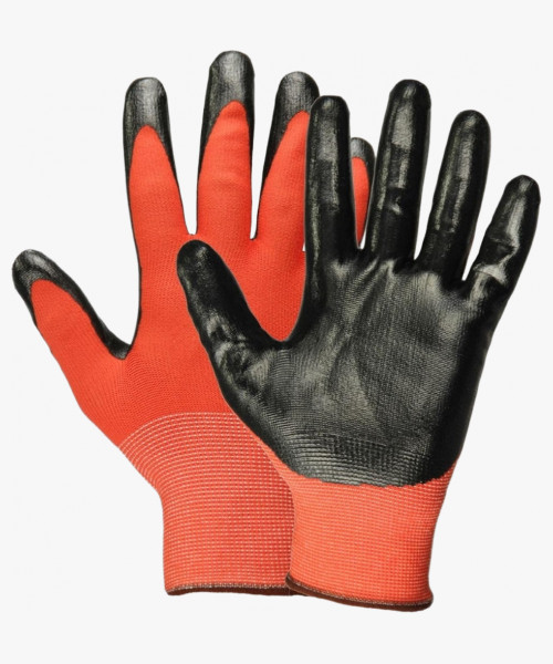 Перчатки нейлоновые с нитриловым покрытием, красно-черные