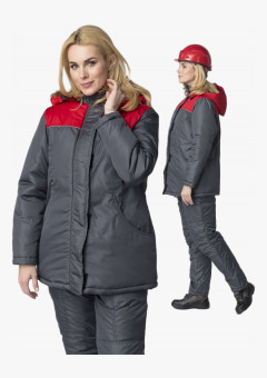 Куртка зимняя женская Сакрин (Дюспо), темно-серый/красный