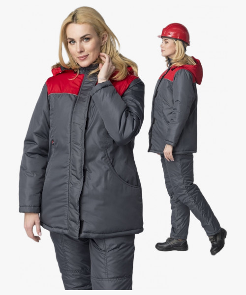 Куртка зимняя женская Сакрин (Дюспо), темно-серый/красный
