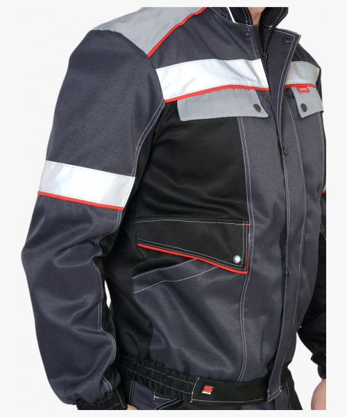 Костюм СИРИУС-ПОЛИНОМ куртка, п/к, темно-серый со светло-серым, черным, красным и СОП