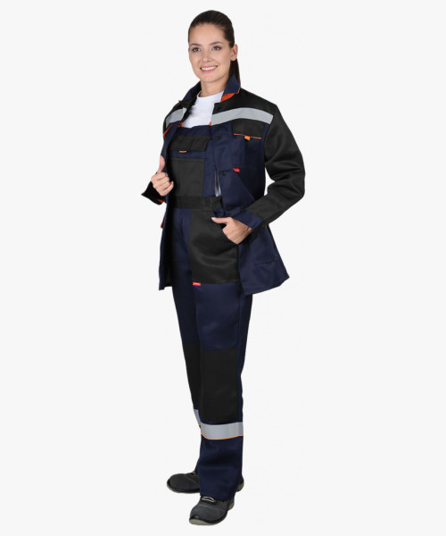 Костюм СИРИУС-УДАРНИЦА женский, куртка, п/к, темно-синий с черным с оранжевой отделкой и СОП