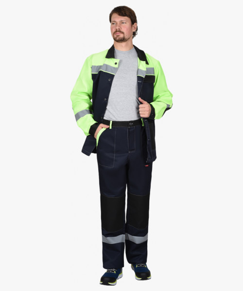 Костюм СИРИУС-ПРОФИЛЬ куртка, брюки, темно-синий с лимонным с черной отделкой и СОП