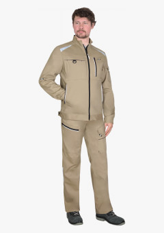 Куртка мужская летняя СИРИУС-ДЕКСТЕР песочная с черной отделкой, тк. стрейч с ВО