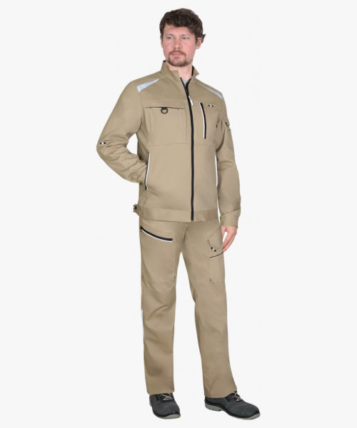 Куртка мужская летняя СИРИУС-ДЕКСТЕР песочная с черной отделкой, тк. стрейч с ВО