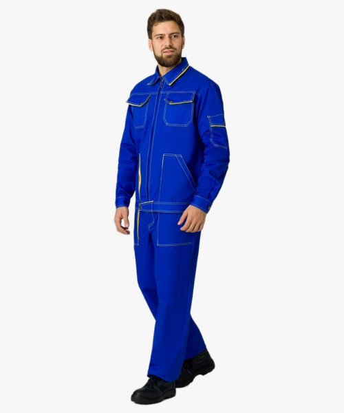 Костюм Лидер (тк.Саржа,250) брюки, васильковый/желтый