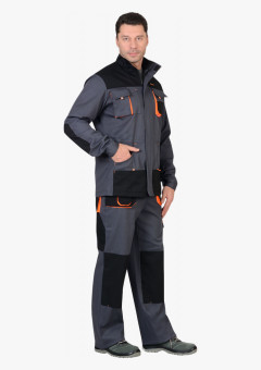Костюм СИРИУС-МАНХЕТТЕН куртка дл., п/к т.серый с оранж. и черным тк. стрейч пл. 250 г/кв.м