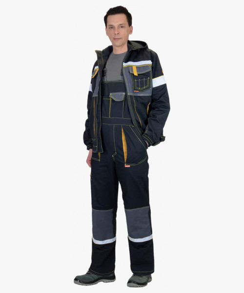 Костюм СИРИУС-РОДОС куртка, полукомбинезон, черный с темно-серым