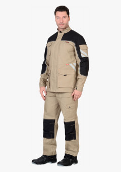 Костюм СИРИУС-ВЕСТ-ВОРК куртка дл, п/к песочный с черным пл. 275 г/кв.м