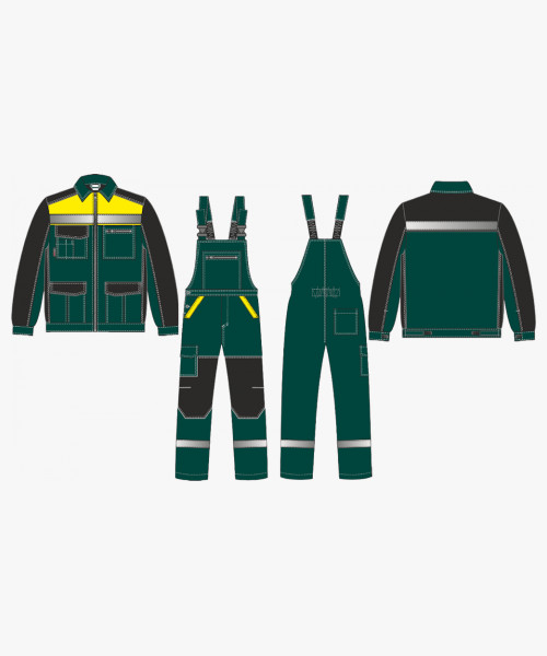 Костюм ProfLineBase-2 (тк.Твил,210) п/к, зеленый/черный/желтый