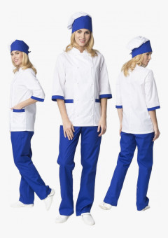 Костюм женский повара Гастроном (тк.ТиСи), белый/васильковый