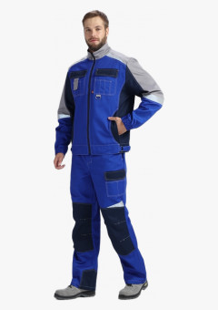 Костюм Вектрон-1 (тк.Смесовая,240) брюки, васильковый/т.синий/св.серый