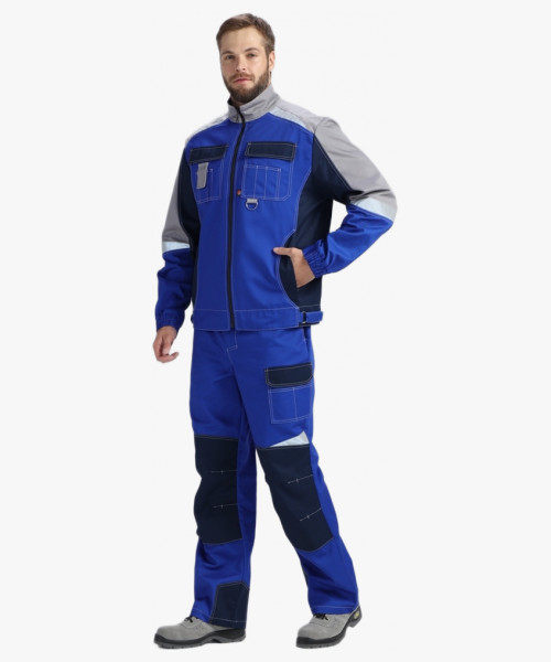 Костюм Вектрон-1 (тк.Смесовая,240) брюки, васильковый/т.синий/св.серый