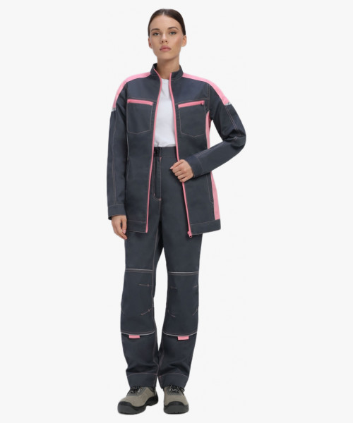 Костюм женский летний ProfLineSpecialist-1 (тк.Смесовая,240) брюки, серый/розовый