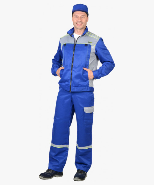 Костюм СИРИУС-ПРАКТИК куртка, п/к васильковый со св.серым