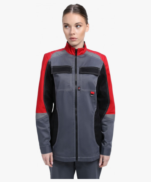 Костюм женский Вектрон-1 (тк.Смесовая,240) брюки, серый/красный/черный